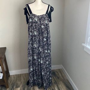 NWT Free People Cecilia Jumpsuit Floral Adjustable Ties in Black/White Floral
